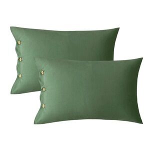 Green Pillowcase Set with Button Accents